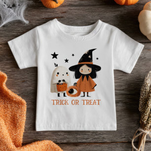 可愛い不気味魔女&幽霊トリックハロウィーン ベビーTシャツ