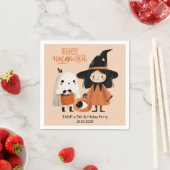 可愛い不気味魔女&幽霊ハロウィーン誕生日パーティー スタンダードカクテルナプキン (インサイチュ)