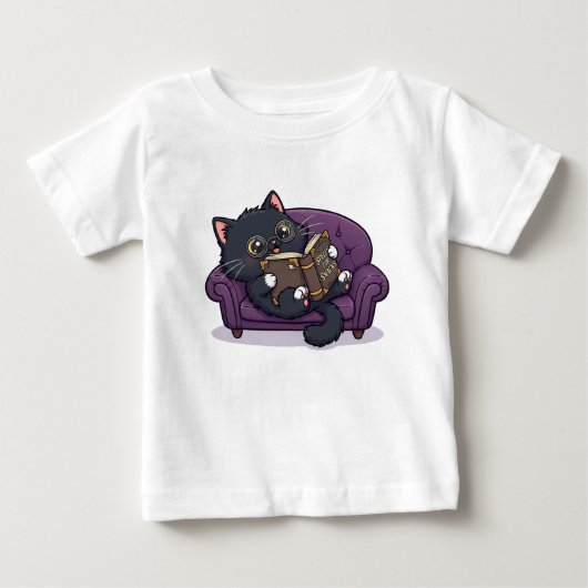 可愛い不気味黒猫と魔導書時代 ベビーTシャツ (正面)