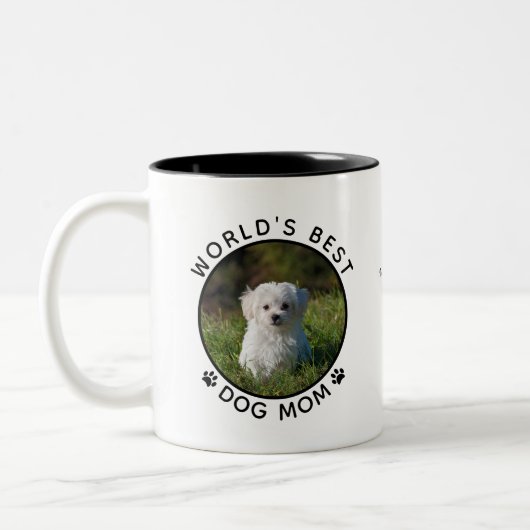 可愛い世界最高のの犬の母の名パーソナライズされた前写真 ツートーンマグカップ (左)