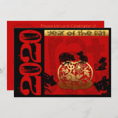 可愛い中国のラットイヤー2020〔占星術の〕十二宮図誕生日InV 案内状 (正面/裏面)