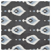 可愛い中性灰色の青い白いイカット部族のパターン ファブリック (クローズアップ)
