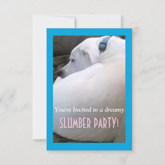 可愛い丸っぽい白い眠っている子犬の眠りパーティー 招待状 (正面)