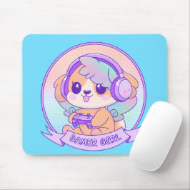 可愛い予測できなかわいいビデオゲーマーガールドッグ マウスパッド