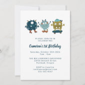 可愛い予測できなスケートボードモンスターズ1st誕生日パーティー 招待状 (正面)