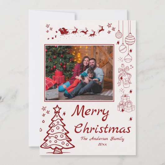可愛い予測できなドードルカスタムクリスマスの写真2赤 シーズンカード (正面)