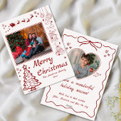 可愛い予測できなドードルカスタムクリスマスの写真2赤 シーズンカード