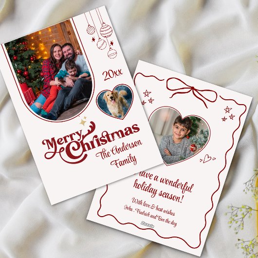 可愛い予測できなドードルカスタムクリスマスの写真3赤 シーズンカード