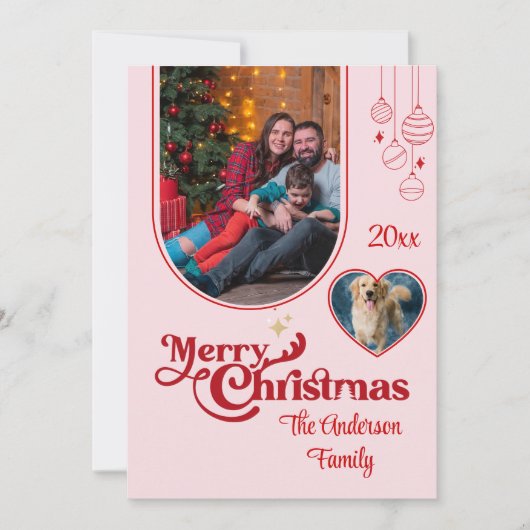 可愛い予測できなドードルカスタムクリスマスの3000写真ピンク シーズンカード (正面)