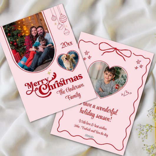 可愛い予測できなドードルカスタムクリスマスの3000写真ピンク シーズンカード