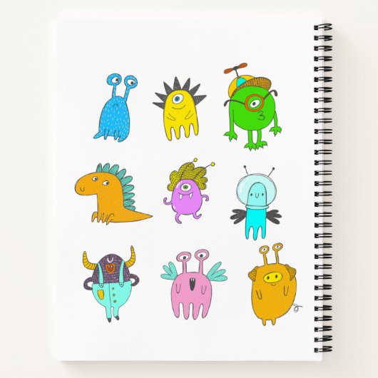 可愛い予測できなモンスタカラフルーマンガパーソナライズされたー ノートブック (裏面)
