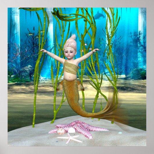可愛い人魚姫、青い大海 ポスター (正面)