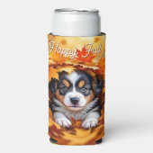 可愛い仔犬の秋の落ち葉デザイン スリム缶クーラー (Seltzer正面)