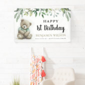 可愛い任意の年齢の水の色テディベア葉誕生日 横断幕 (インサイチュ)