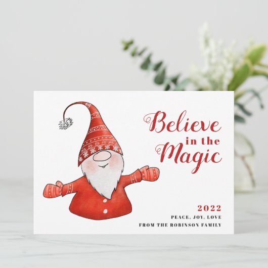 可愛い信じ格言の魔法赤いクリスマス シーズンカード (スタンド正面)