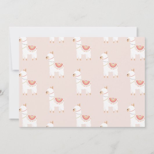 可愛い全体ラマおもしろいピンク最初の誕生日写真 招待状 (裏面)