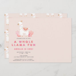 可愛い全体ラマおもしろいピンク最初の誕生日写真 招待状