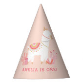 可愛い全体ラマおもしろいピンク1歳の誕生日 パーティーハット (正面)