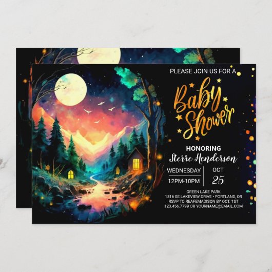 可愛い冒険がティンバーランド赤ちゃんシャワーを待つ 招待状 (正面/裏面)