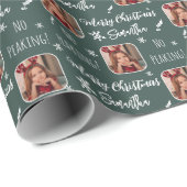 可愛い写真なしピーキングのクリスマスパターン緑 ラッピングペーパー (ロールコーナー)