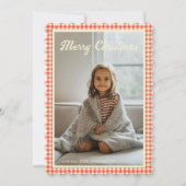 可愛い写真クリスマスファミリー赤い格子模様ギンガム シーズンカード (正面)