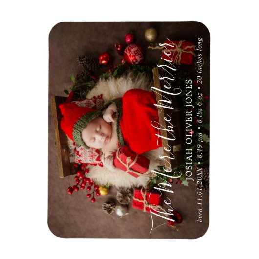可愛い写真クリスマスホリデー誕生のお知らせ マグネット (縦)