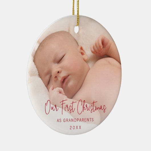 可愛い写真私たちの初めてのクリスマスは祖父母 セラミックオーナメント (右)