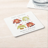 可愛い冬のハート葉の醜いセーター赤ちゃんシャワー スクエアペーパーコースター (アングル)