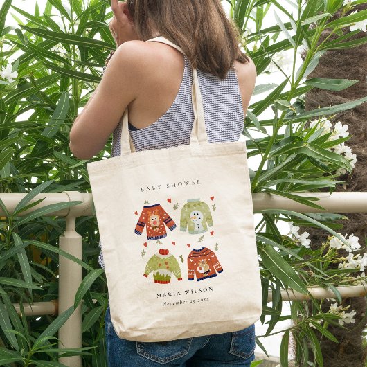 可愛い冬のハート葉の醜いセーター赤ちゃんシャワー トートバッグ