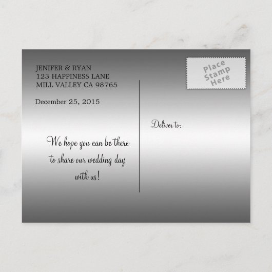 可愛い冬の結婚式は日付はがきを保存 案内ポストカード (裏面)