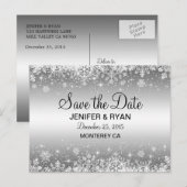 可愛い冬の結婚式は日付はがきを保存 案内ポストカード (正面/裏面)