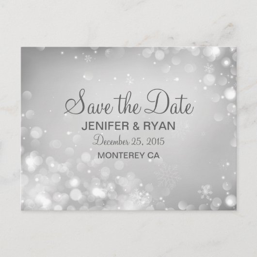 可愛い冬の結婚式は日付はがきを保存 案内ポストカード (正面)
