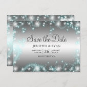 可愛い冬の結婚式は日付はがきを保存 案内ポストカード (正面/裏面)