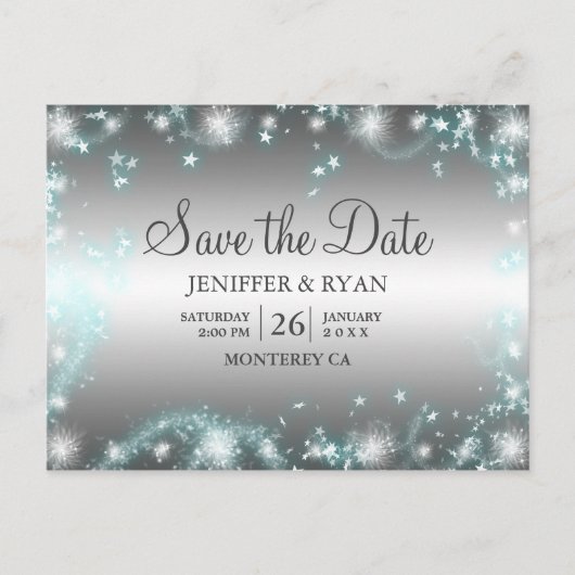 可愛い冬の結婚式は日付はがきを保存 案内ポストカード (正面)