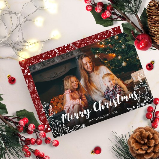 可愛い冬の葉っぱの写真 メリークリスマス 招待状