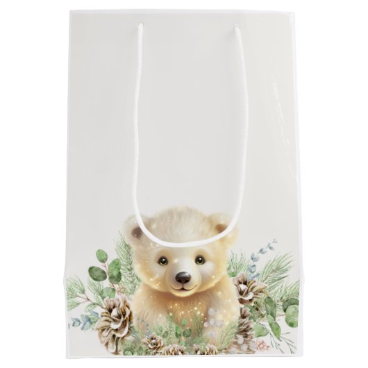 可愛い冬の赤ちゃんシャワー私たちは心から待つことができる ミディアムペーパーバッグ (裏面)