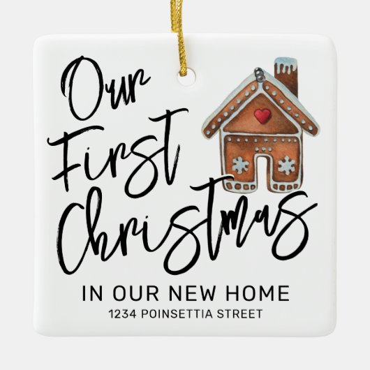 可愛い初めてのクリスマスが新しいホームフォトセラミック セラミックオーナメント (正面)