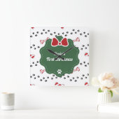 可愛い初めてのクリスマスの犬モダン好き スクエア壁時計 (ホーム)