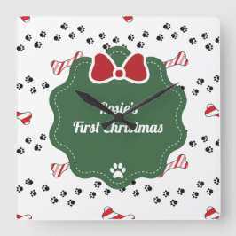 可愛い初めてのクリスマスの犬モダン好き スクエア壁時計