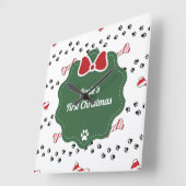 可愛い初めてのクリスマスの犬モダン好き スクエア壁時計 (傾斜)