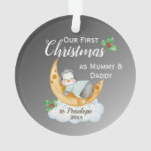 可愛い初めてのクリスマスをモミー&ダディベビーペンギン オーナメント (裏面)