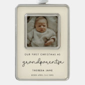 可愛い初めてのクリスマスを祖父母の写真に シルバープレートフレームオーナメント (正面)