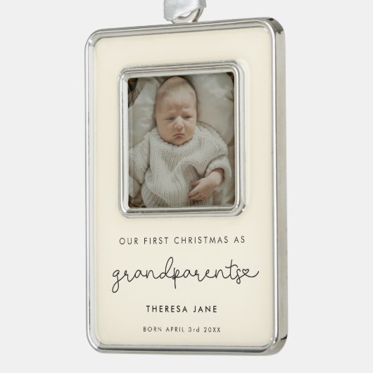 可愛い初めてのクリスマスを祖父母の写真に シルバープレートフレームオーナメント (左)