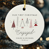 可愛い初めてのクリスマス婚約したお洒落の木 セラミックオーナメント