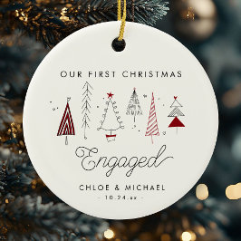 可愛い初めてのクリスマス婚約したお洒落の木 セラミックオーナメント