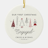 可愛い初めてのクリスマス婚約したお洒落の木 セラミックオーナメント (正面)