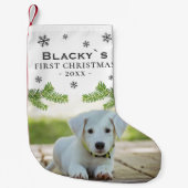 可愛い初めてのクリスマス子犬フォトパインスノーフレーク スモールクリスマスストッキング (正面)