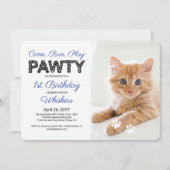 可愛い前版画カスタム写真ペット誕生日パーティー 招待状 (正面)