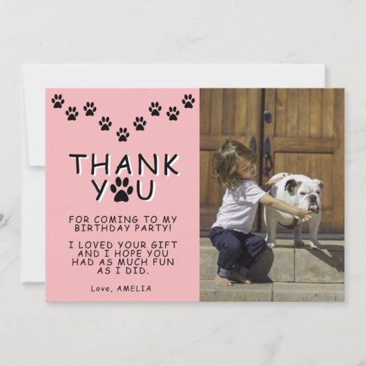 可愛い前版画ピンク誕生日ありがとう写真 カード (正面)