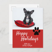 可愛い前赤いスクリプトドッグフォトハッピー シーズンポストカード (正面/裏面)